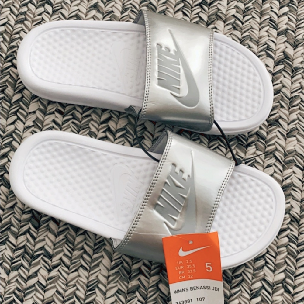 Nike silver slides